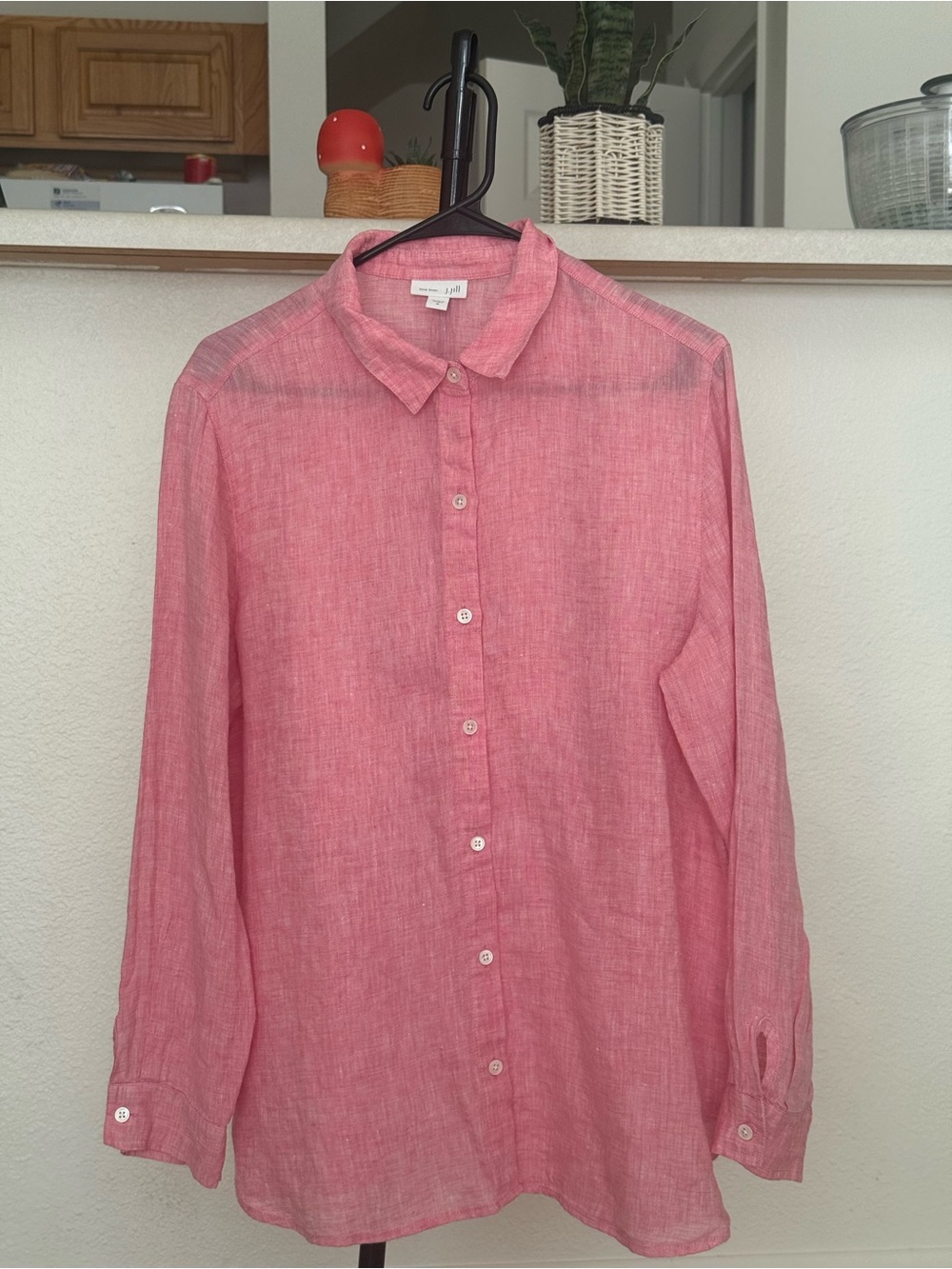 J. Jill Pink Linen-Blend Casual Button-Down Shirt